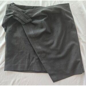Aritzia Babaton‎ Tartan Beige Faux Twist Wrap Mini Skirt Size 8 Black Minimalist